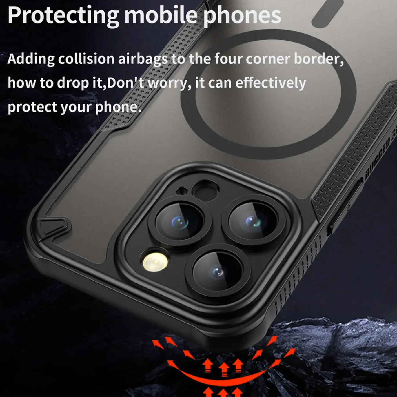 iPhone 14 Pro - Stoßfestes MagSafe Case in Schwarz mit halbtransparenter Rückseite