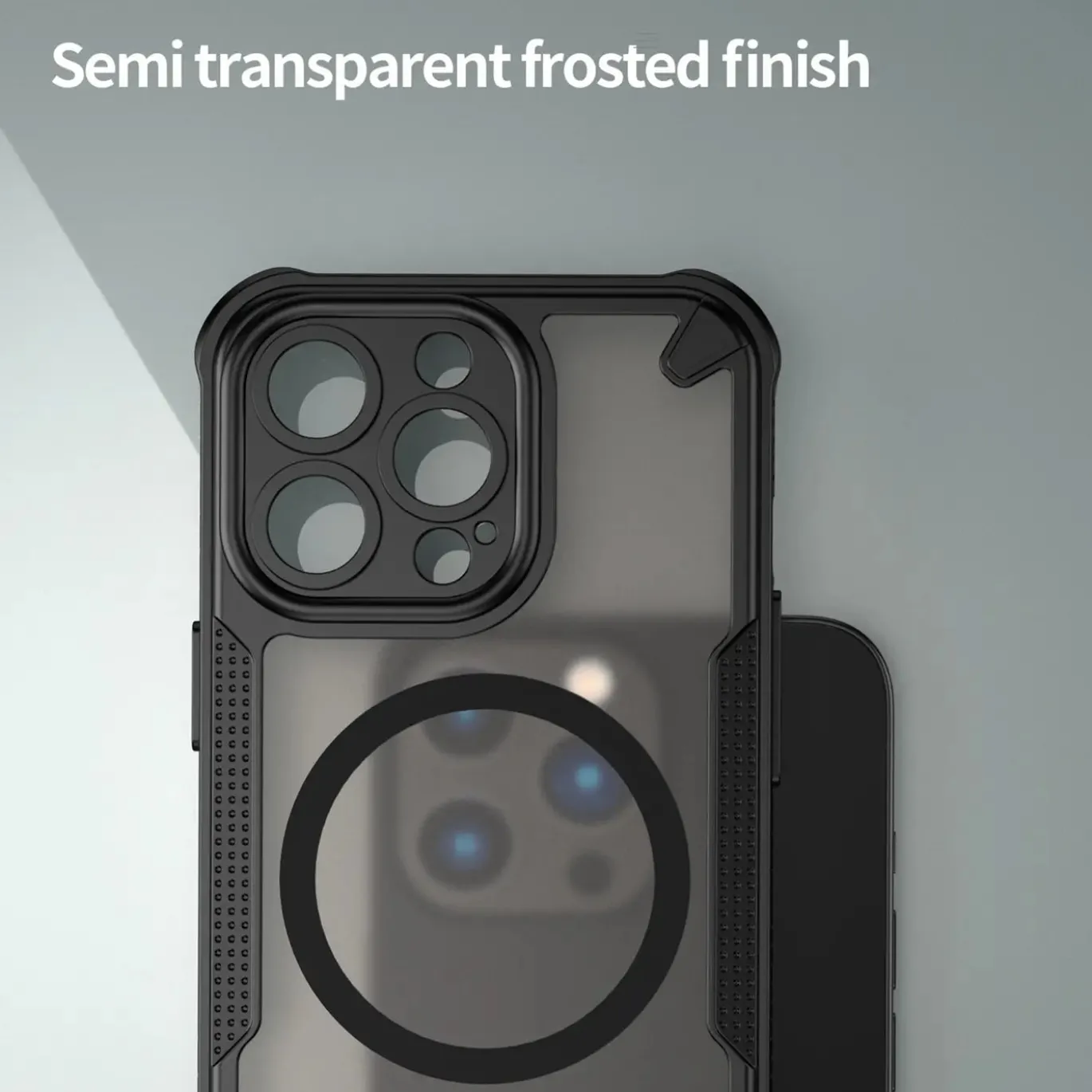 iPhone 13 Pro - Stoßfestes MagSafe Case in Schwarz mit halbtransparenter Rückseite