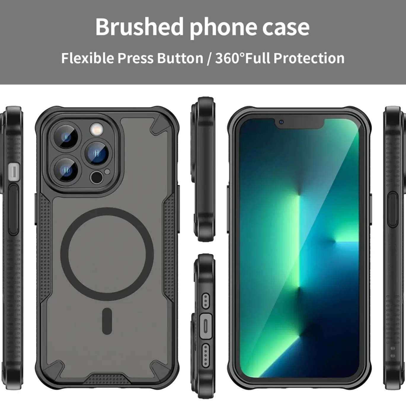 iPhone 13 Pro - Stoßfestes MagSafe Case in Schwarz mit halbtransparenter Rückseite