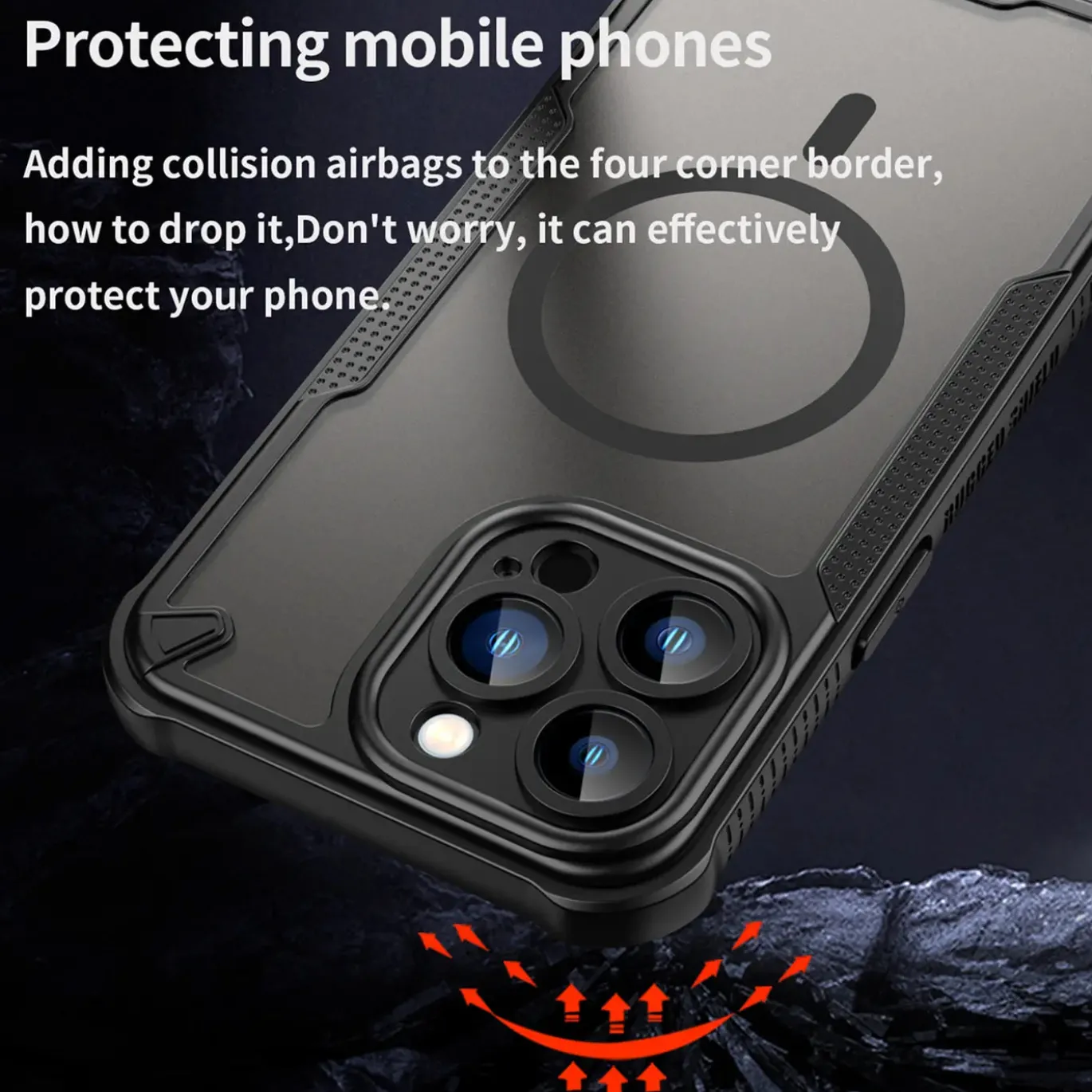iPhone 13 Pro - Stoßfestes MagSafe Case in Schwarz mit halbtransparenter Rückseite