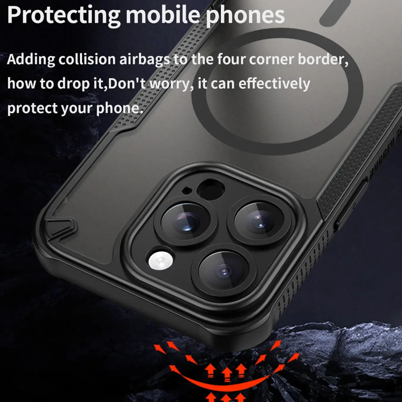 iPhone 15 Pro - Stoßfestes MagSafe Case in Schwarz mit halbtransparenter Rückseite
