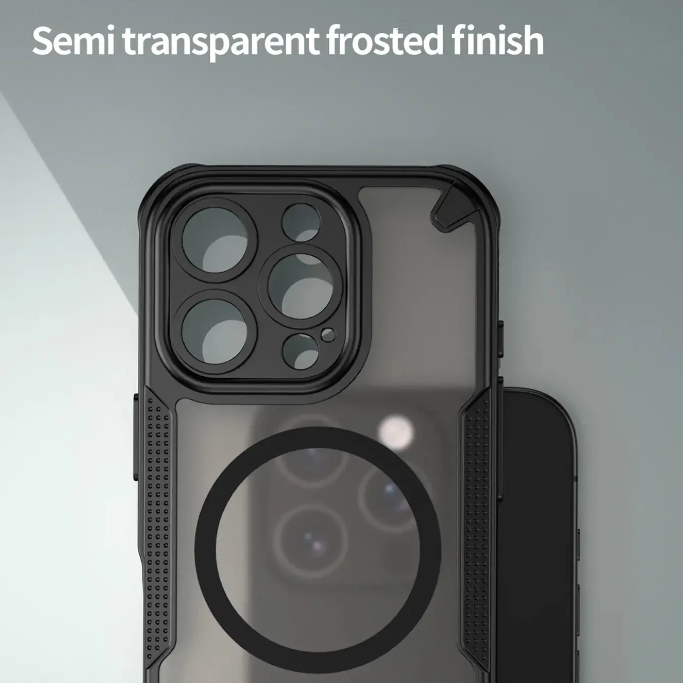 iPhone 16 Pro - Stoßfestes MagSafe Case in Schwarz mit halbtransparenter Rückseite