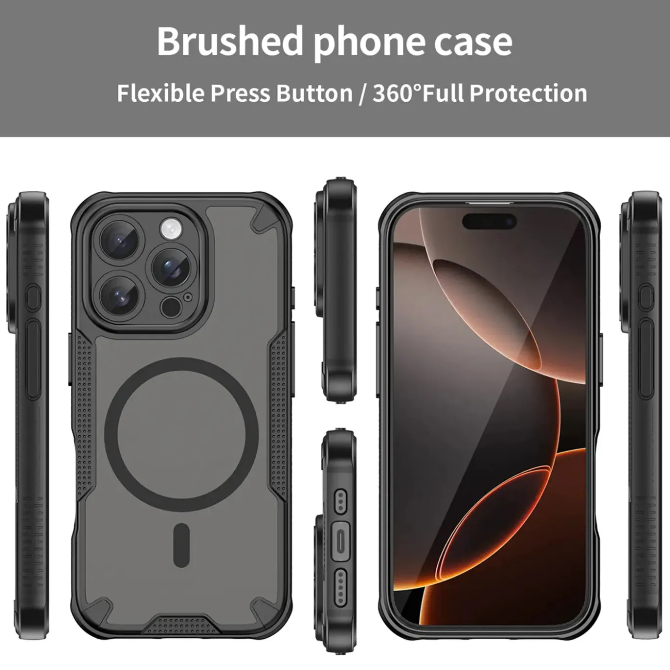 iPhone 16 Pro - Stoßfestes MagSafe Case in Schwarz mit halbtransparenter Rückseite