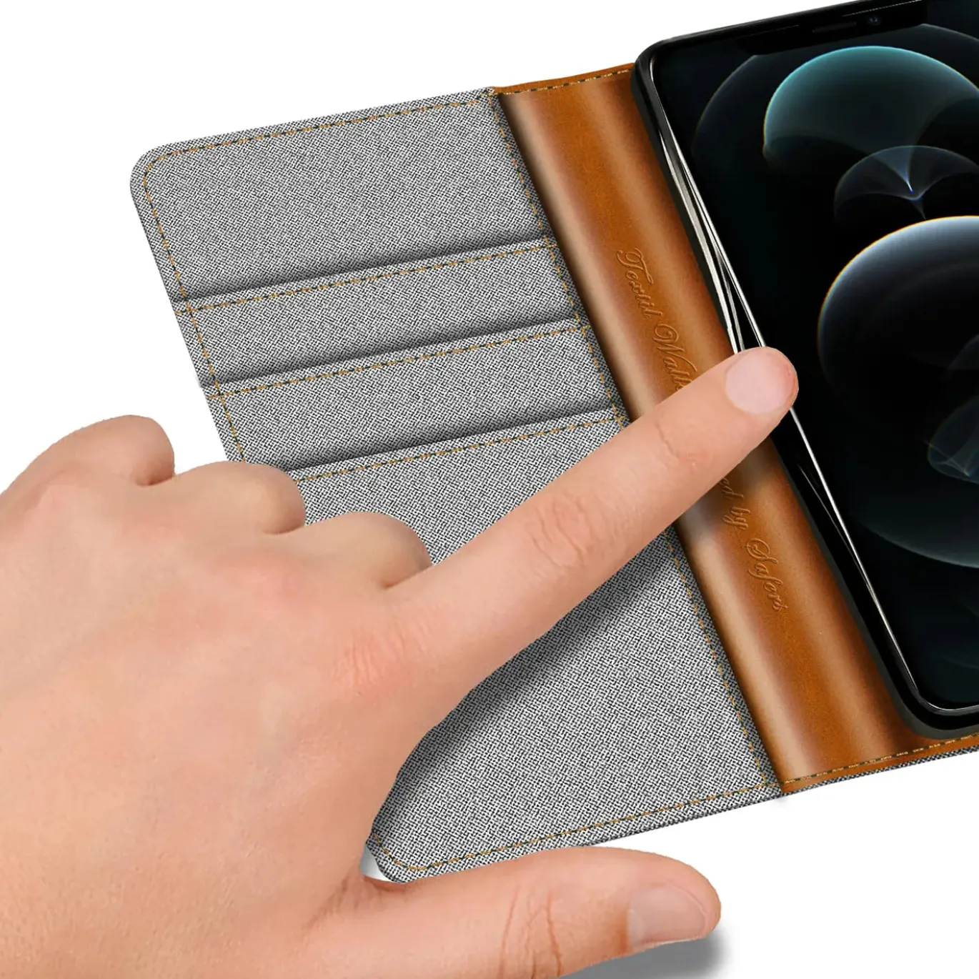 iPhone 13 Pro Max - Jeanslook Klapphülle mit Kartenfach