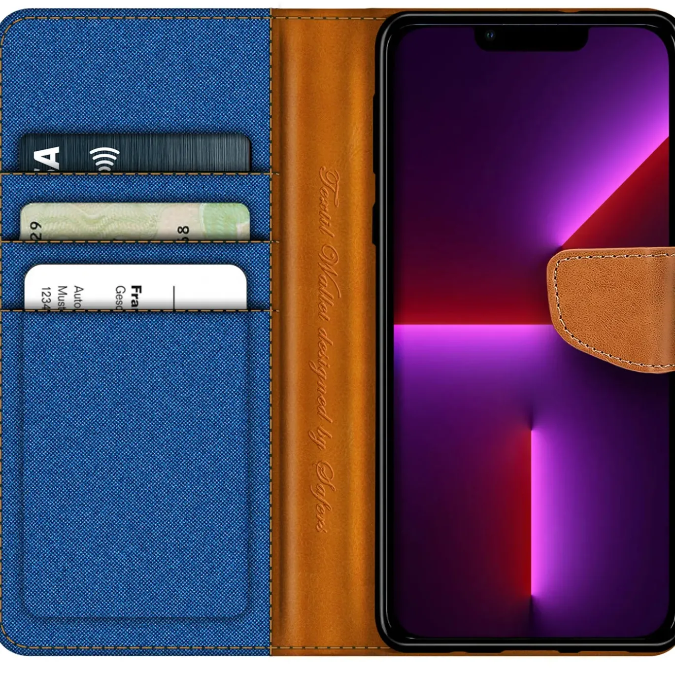 iPhone 13 Pro Max - Jeanslook Klapphülle mit Kartenfach