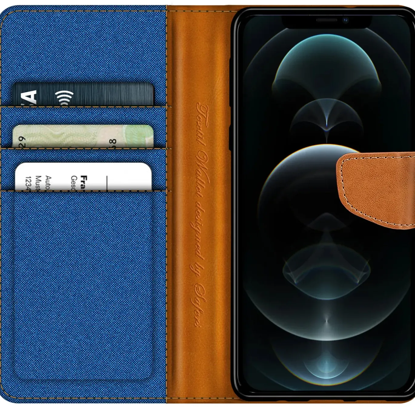 iPhone 12 Pro Max - Jeanslook Klapphülle mit Kartenfach