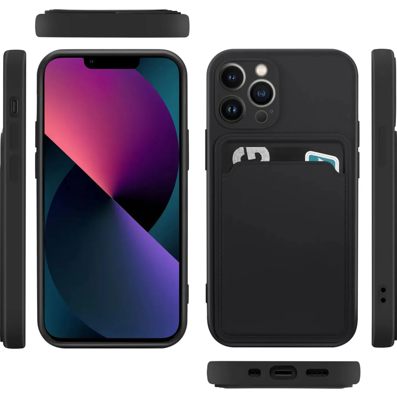 iPhone 13 Pro Max - Silikonhülle mit Kartenfach & Kameraschutz