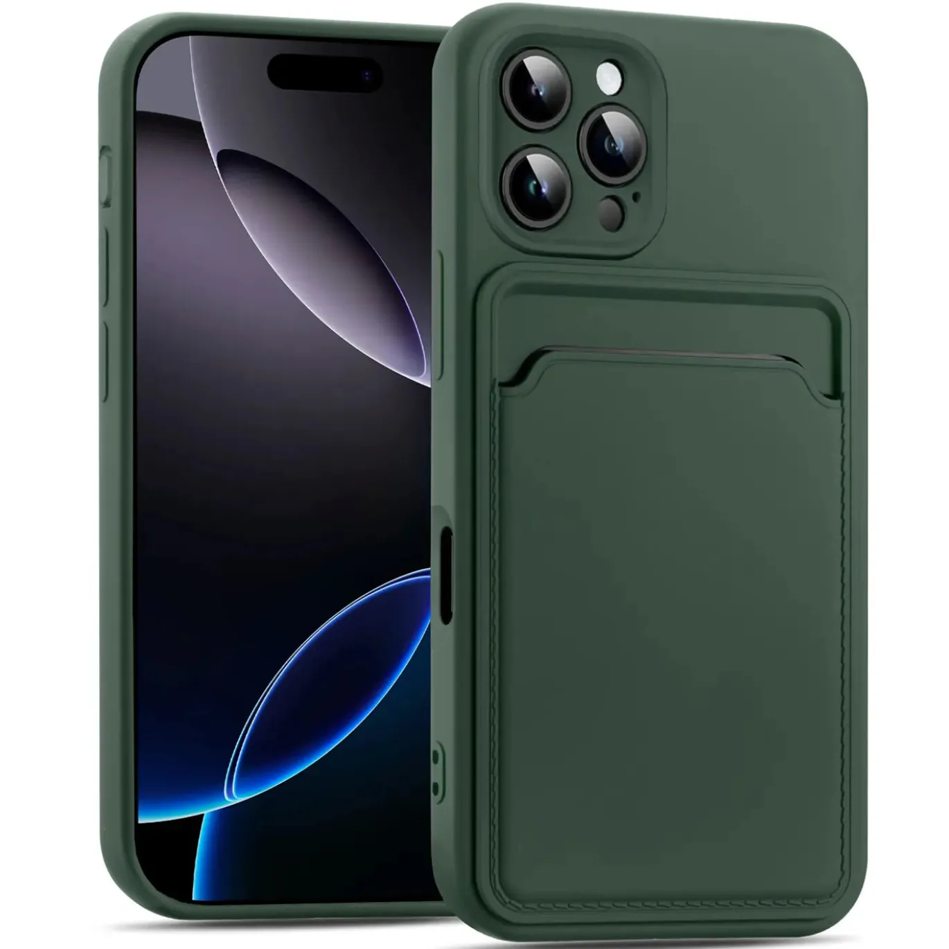 iPhone 16 Pro Max - Silikonhülle mit Kartenfach & Kameraschutz