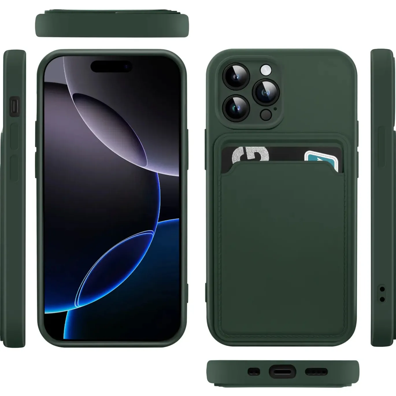 iPhone 16 Pro Max - Silikonhülle mit Kartenfach & Kameraschutz