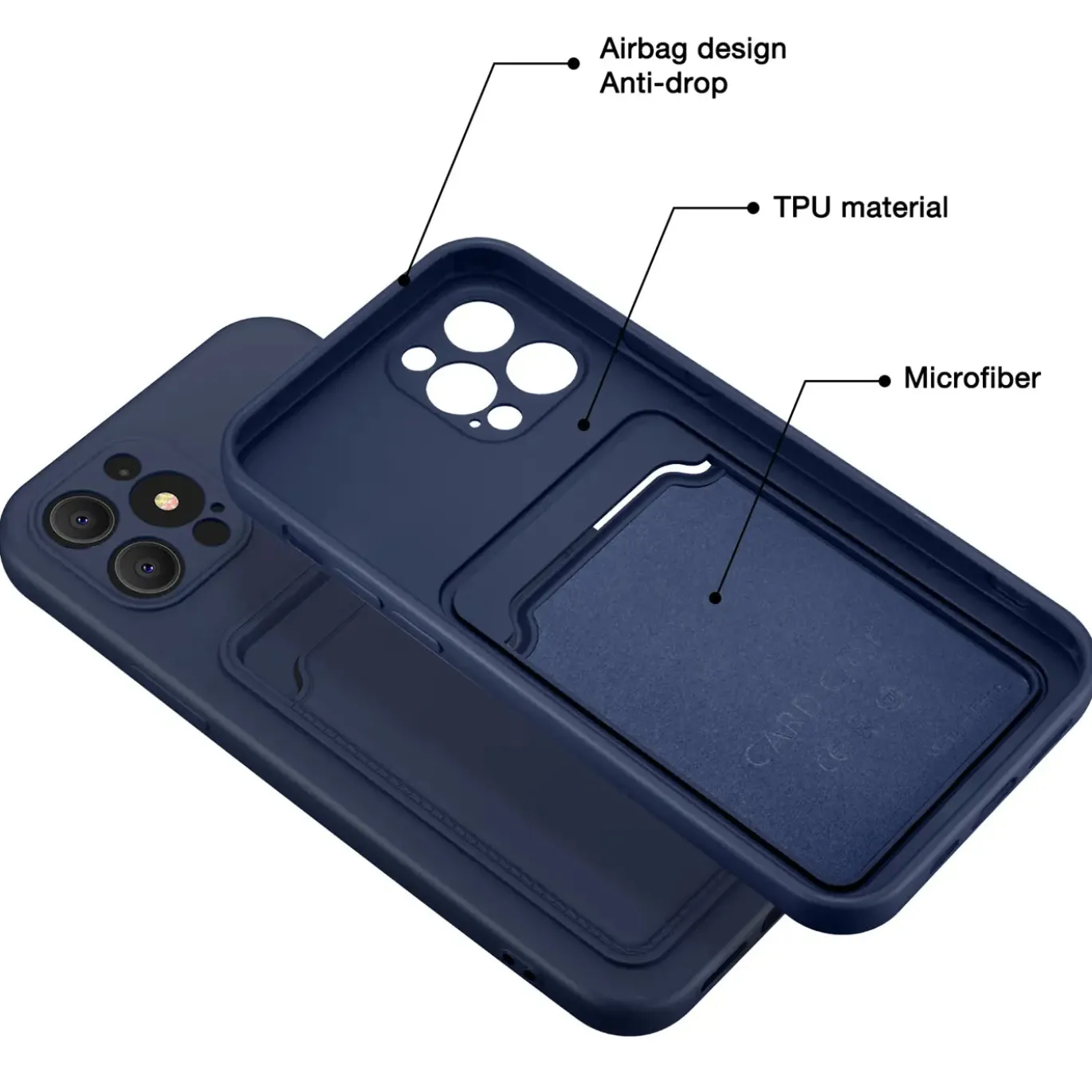 iPhone 12 Pro Max - Silikonhülle mit Kartenfach & Kameraschutz