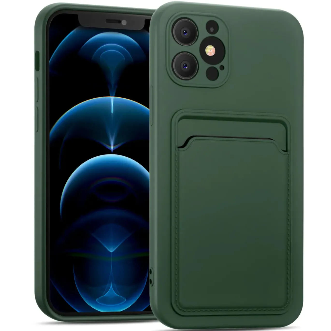iPhone 12 Pro Max - Silikonhülle mit Kartenfach & Kameraschutz