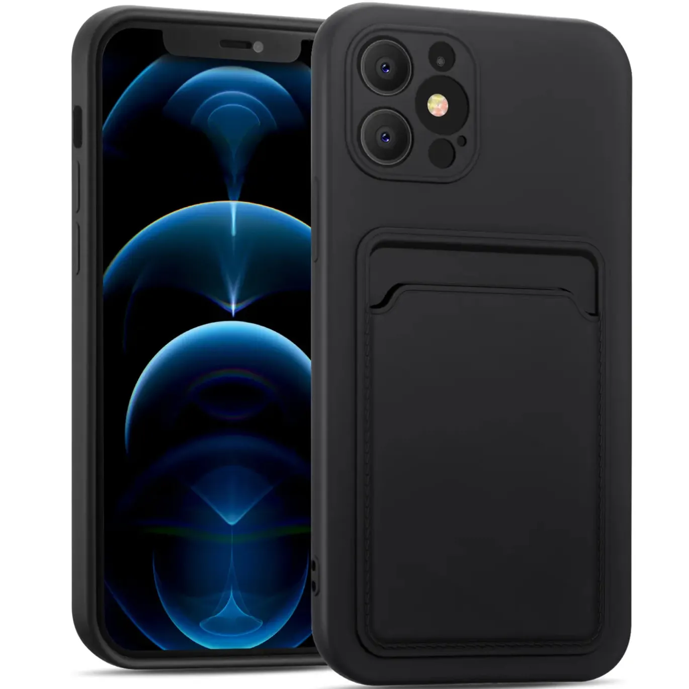 iPhone 12 Pro Max - Silikonhülle mit Kartenfach & Kameraschutz