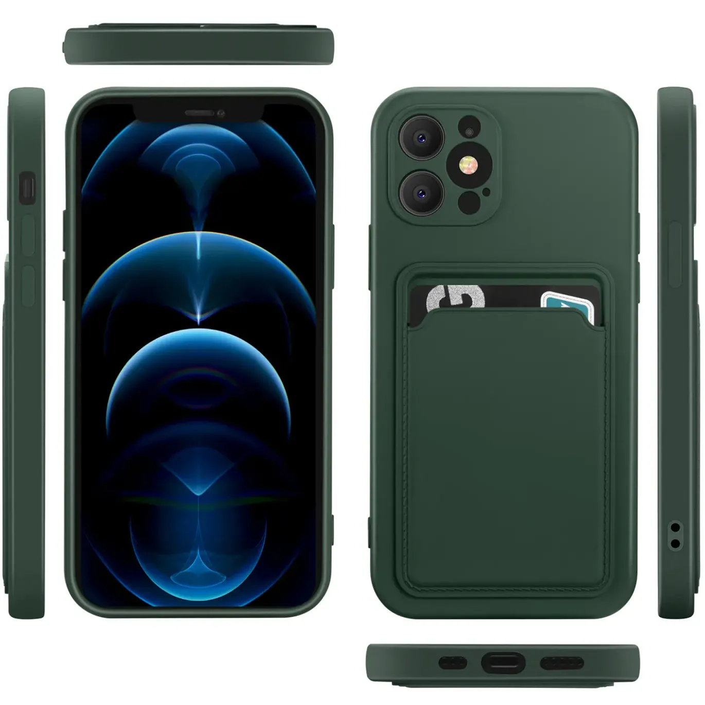 iPhone 12 Pro Max - Silikonhülle mit Kartenfach & Kameraschutz