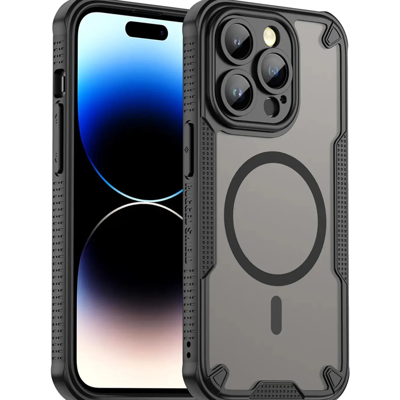 iPhone 14 Pro Max - Stoßfestes MagSafe Case in Schwarz mit halbtransparenter Rückseite