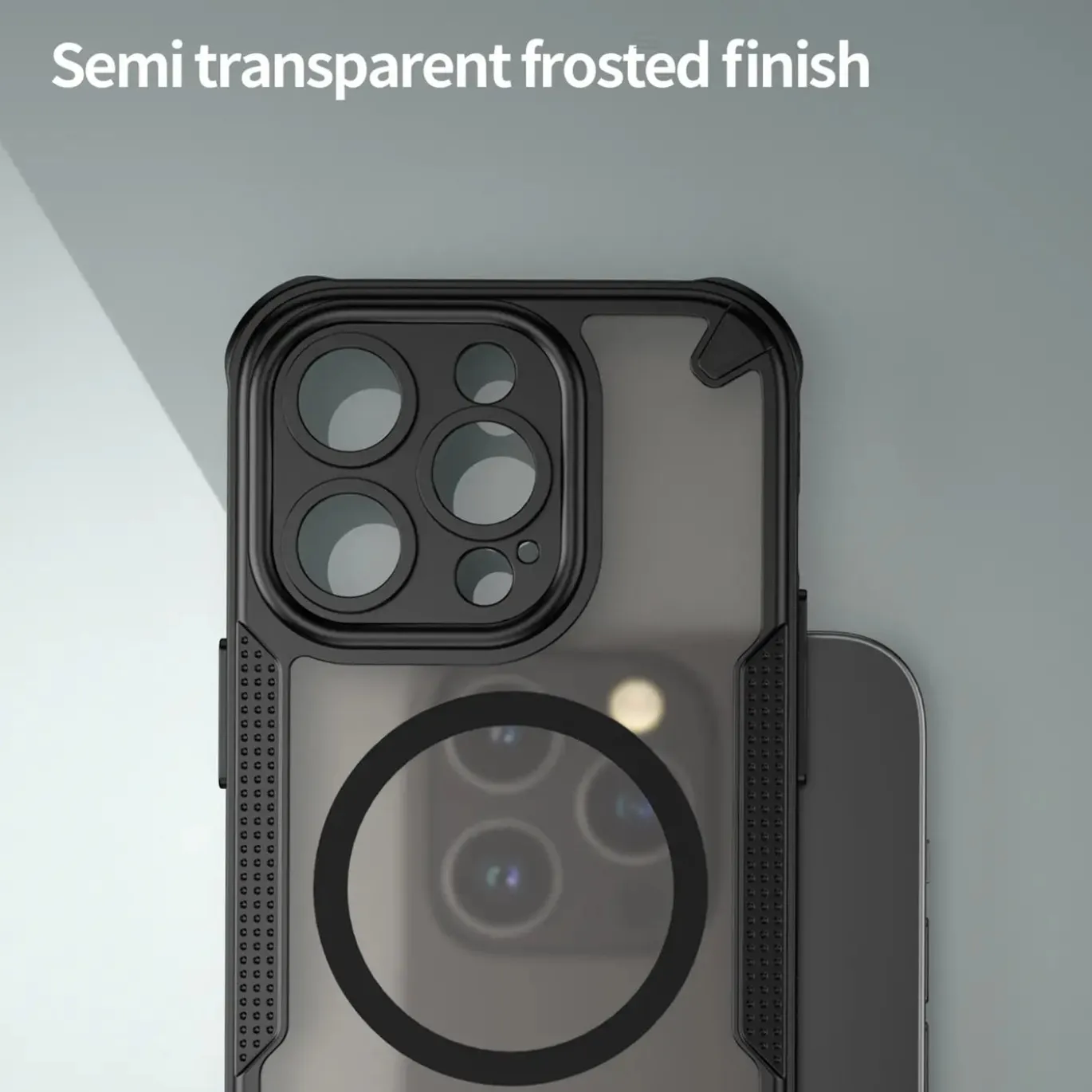 iPhone 14 Pro Max - Stoßfestes MagSafe Case in Schwarz mit halbtransparenter Rückseite