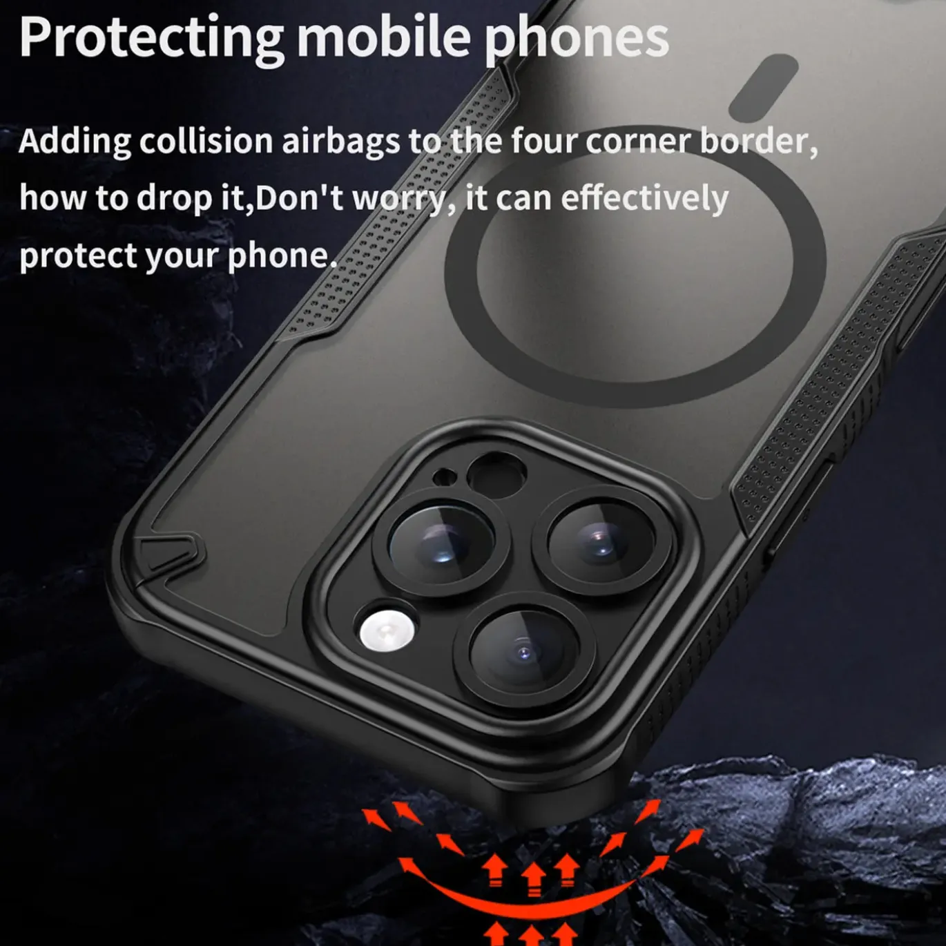 iPhone 16 Pro Max - Stoßfestes MagSafe Case in Schwarz mit halbtransparenter Rückseite