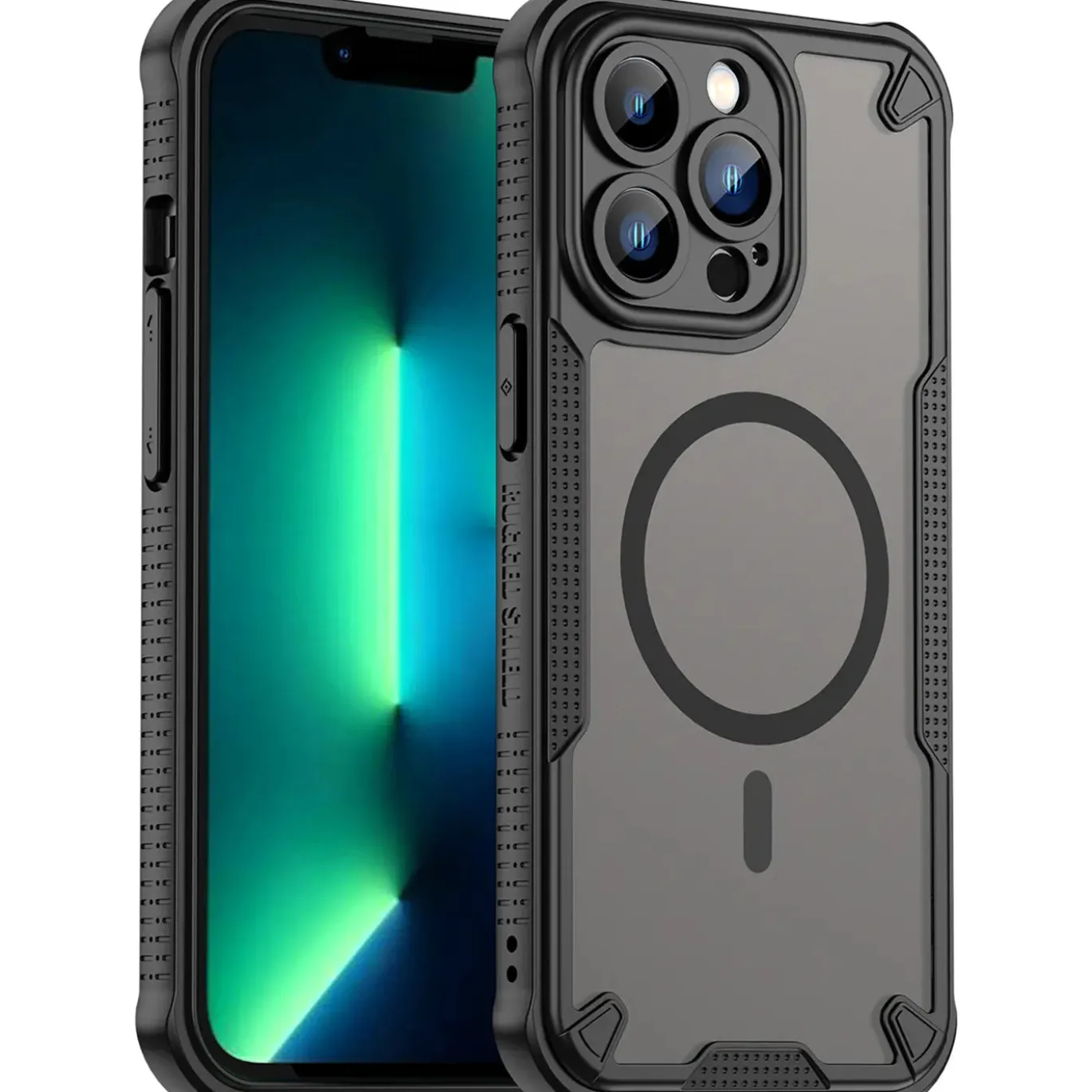 iPhone 13 Pro Max - Stoßfestes MagSafe Case in Schwarz mit halbtransparenter Rückseite