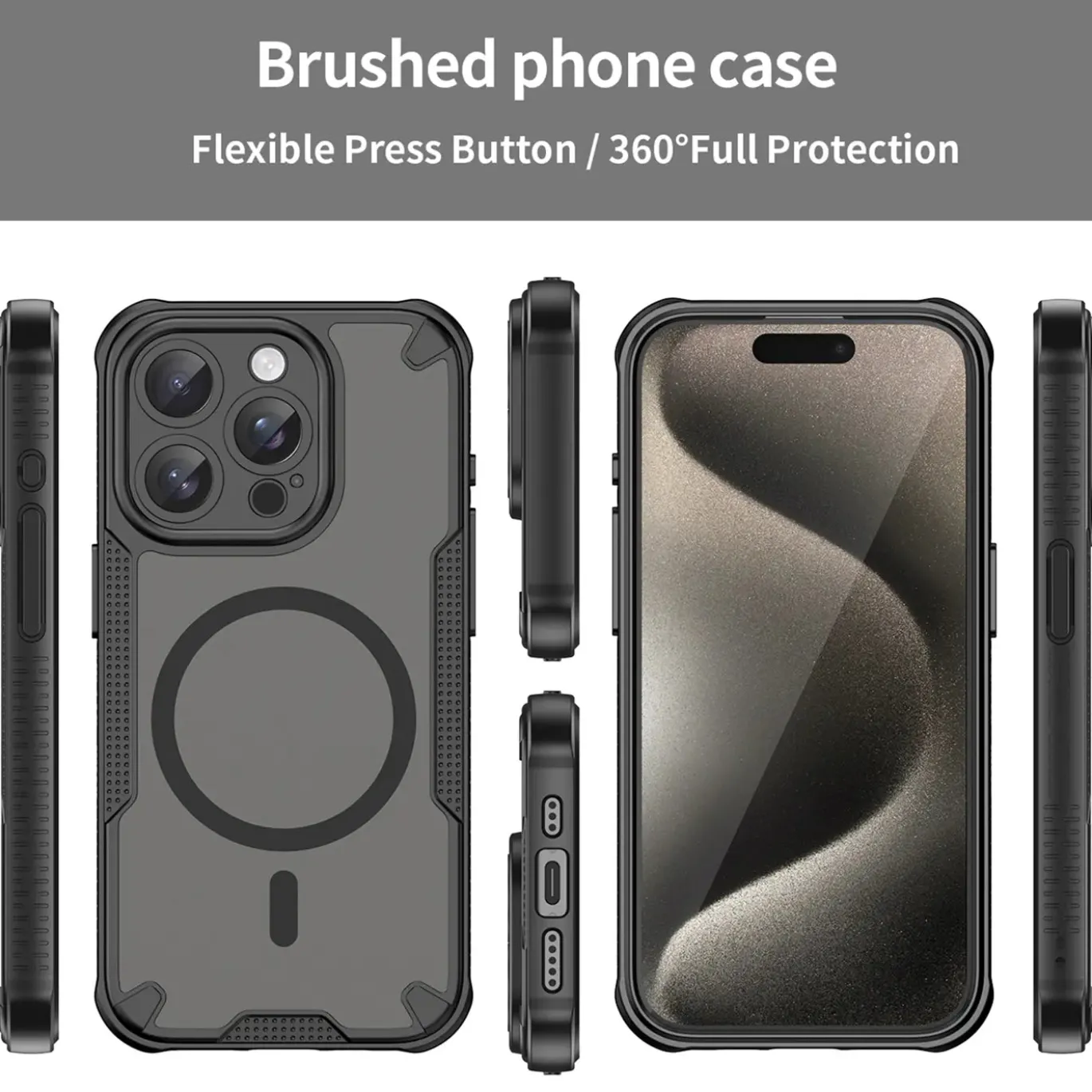 iPhone 15 Pro Max - Stoßfestes MagSafe Case in Schwarz mit halbtransparenter Rückseite