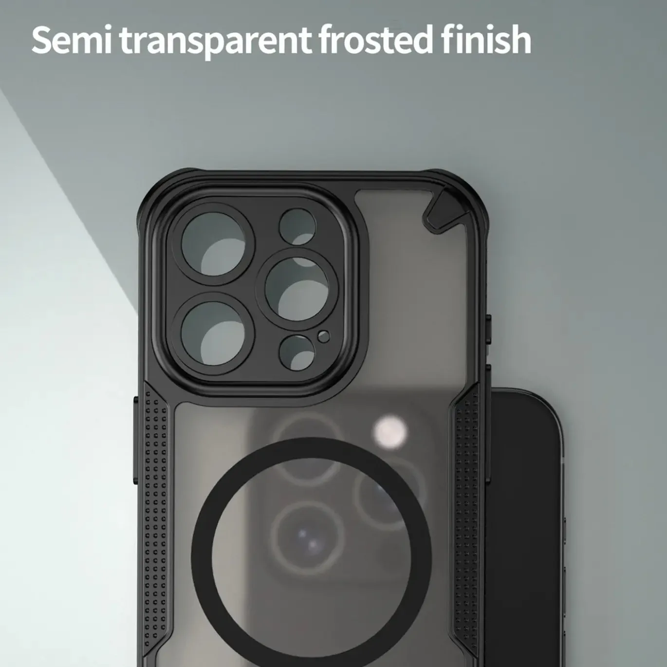 iPhone 15 Pro Max - Stoßfestes MagSafe Case in Schwarz mit halbtransparenter Rückseite