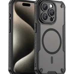 iPhone 15 Pro Max - Stoßfestes MagSafe Case in Schwarz mit halbtransparenter Rückseite