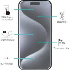 iPhone 15 Pro Max - 2x 9H Panzer Glasfolie, Displayfolie