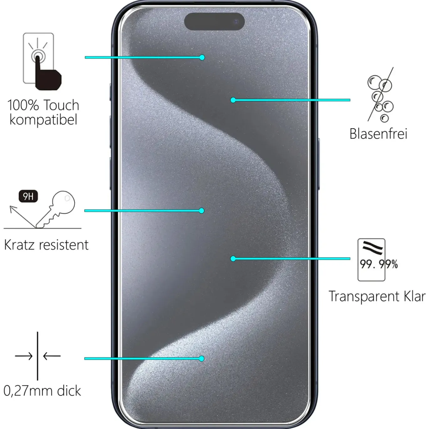 iPhone 15 Pro Max - 2x 9H Panzer Glasfolie, Displayfolie