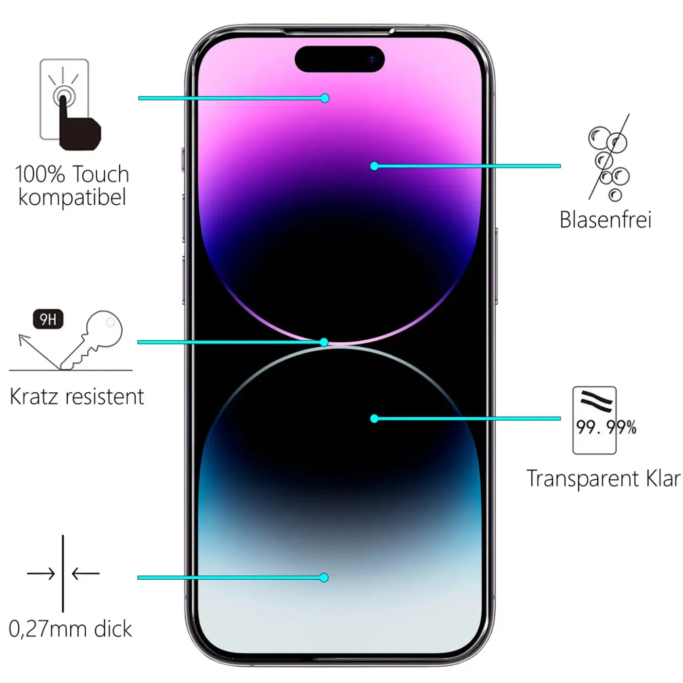 iPhone 14 Pro Max - 2x 9H Panzer Glasfolie, Displayfolie