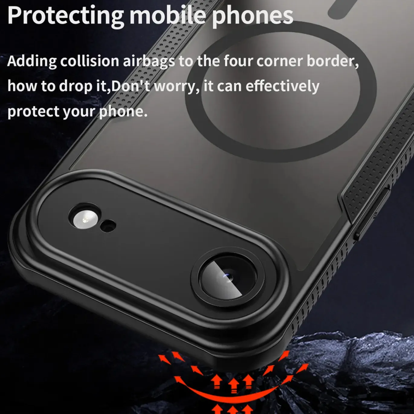 iPhone Air - Stoßfestes MagSafe Case in Schwarz mit halbtransparenter Rückseite