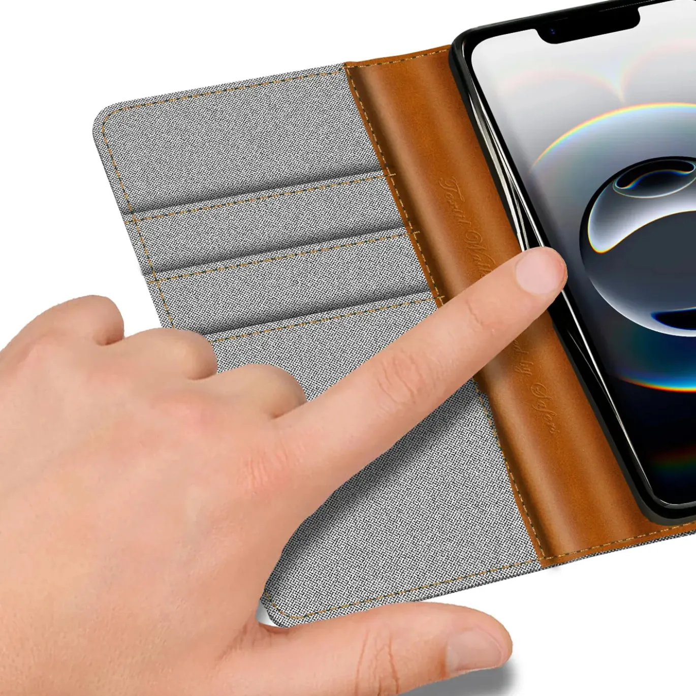 iPhone 16e - Jeanslook Klapphülle mit Kartenfach
