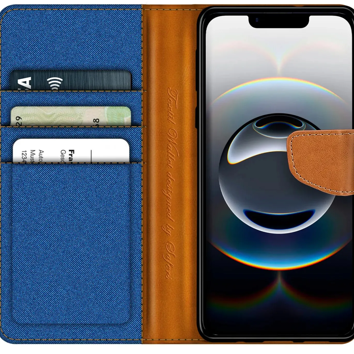 iPhone 16e - Jeanslook Klapphülle mit Kartenfach