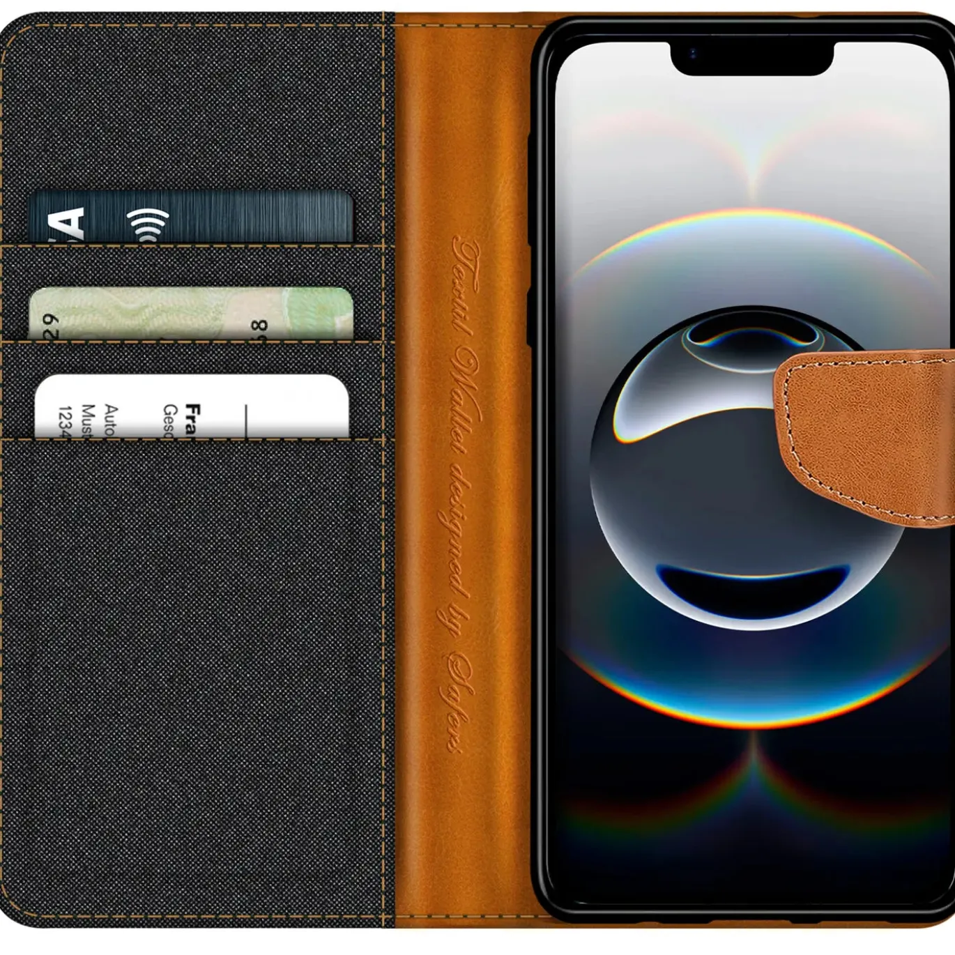 iPhone 16e - Jeanslook Klapphülle mit Kartenfach