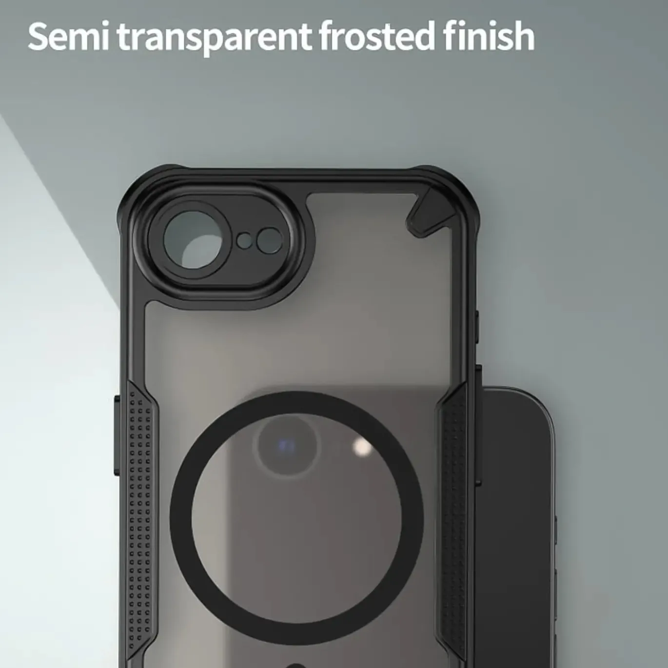 iPhone 16e - Stoßfestes MagSafe Case in Schwarz mit halbtransparenter Rückseite