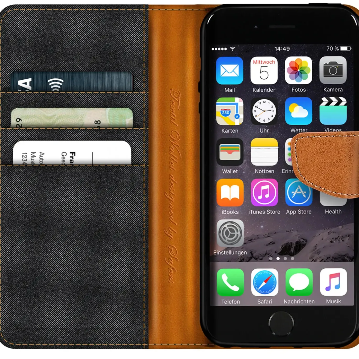 iPhone 6s Plus / 6 Plus - Jeanslook Klapphülle mit Kartenfach