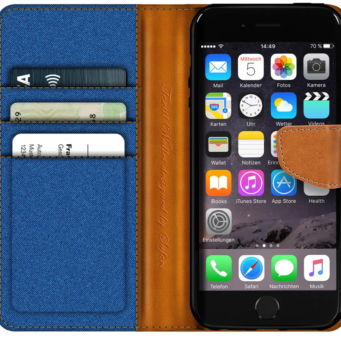 iPhone 6s Plus / 6 Plus - Jeanslook Klapphülle mit Kartenfach