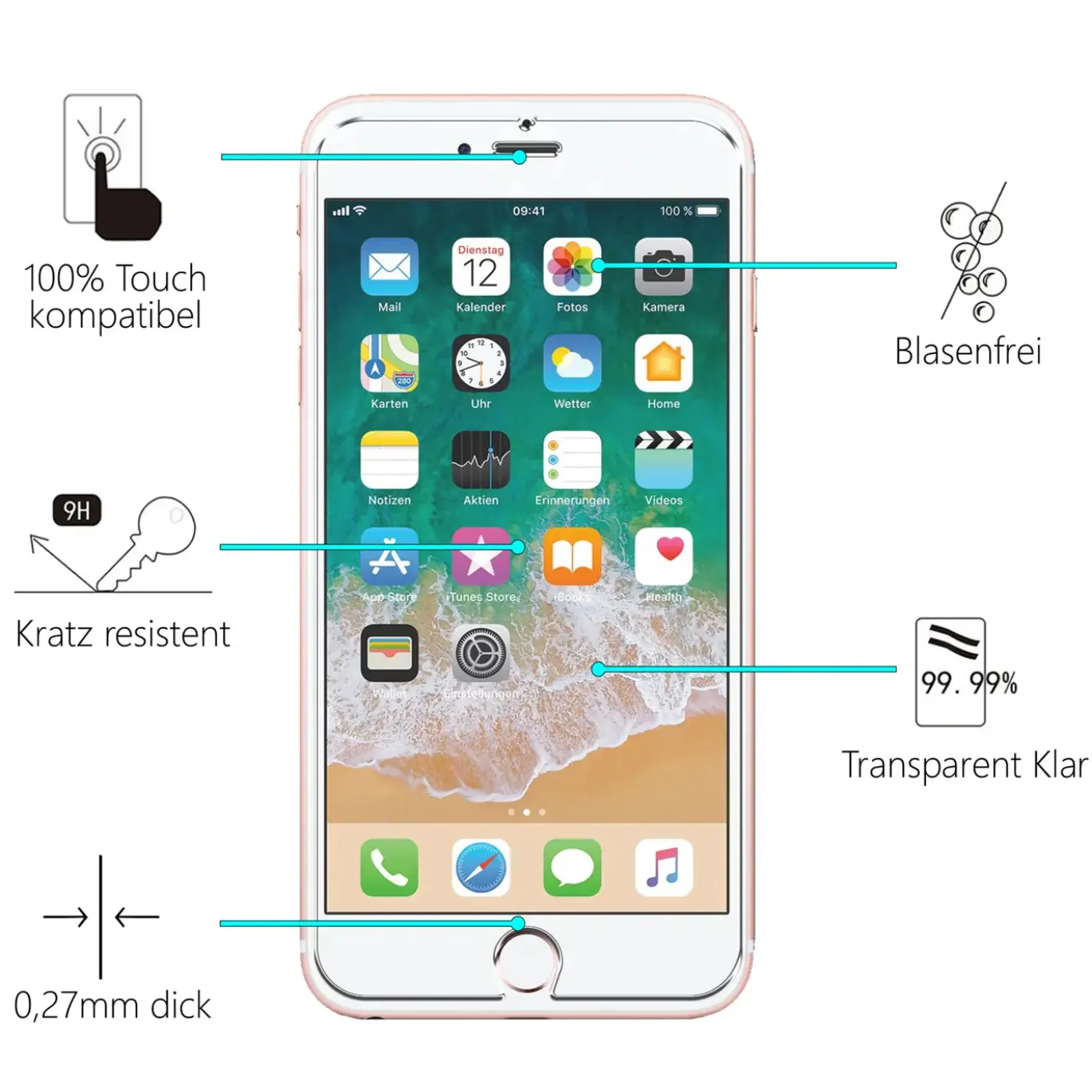 iPhone 6s Plus / 6 Plus - 2x 9H Panzer Glasfolie, Displayfolie