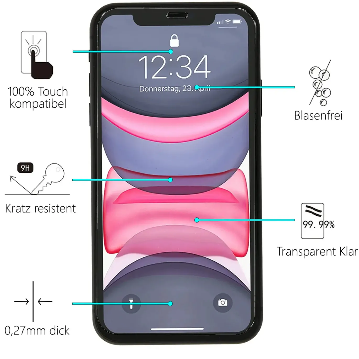 iPhone X / XS - 9H Displayschutzfolie 2x Display & Kamera