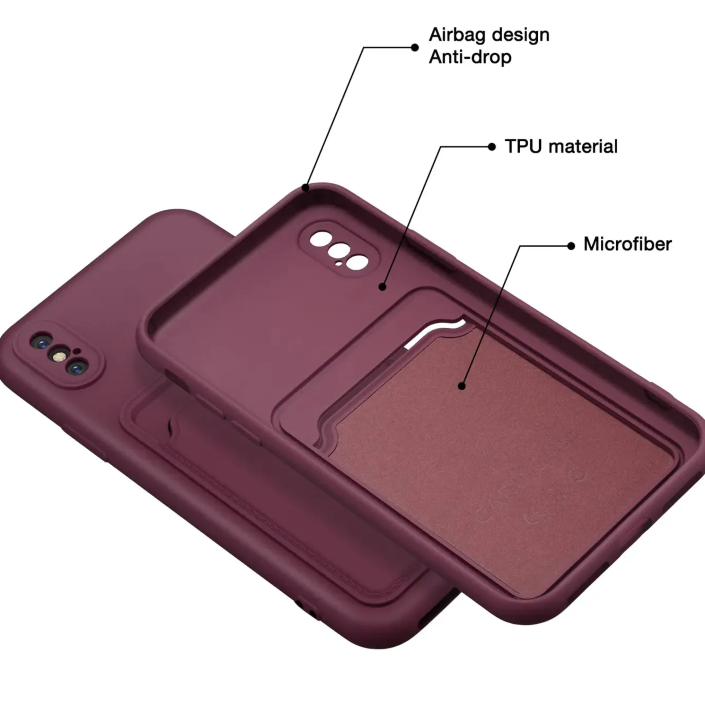 iPhone X / XS - Silikonhülle mit Kartenfach & Kameraschutz