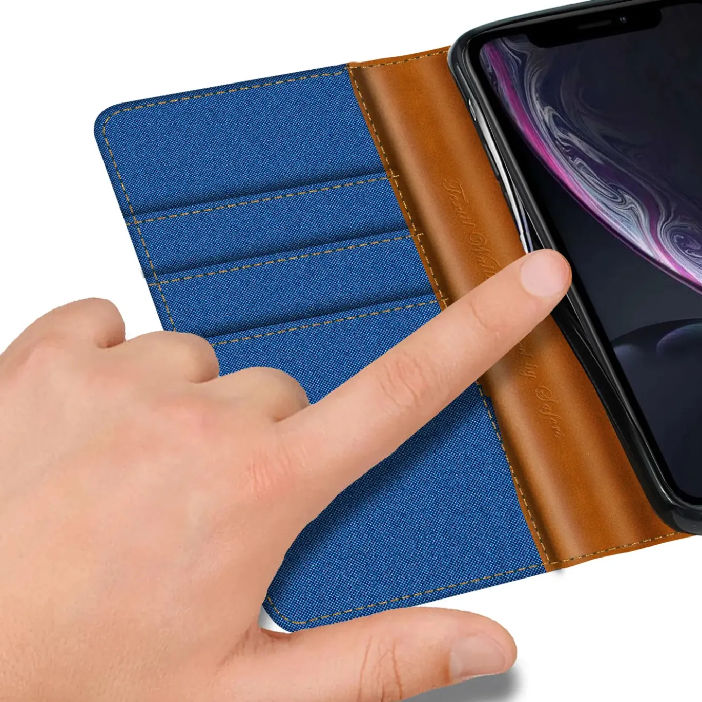 iPhone XR - Jeanslook Klapphülle mit Kartenfach