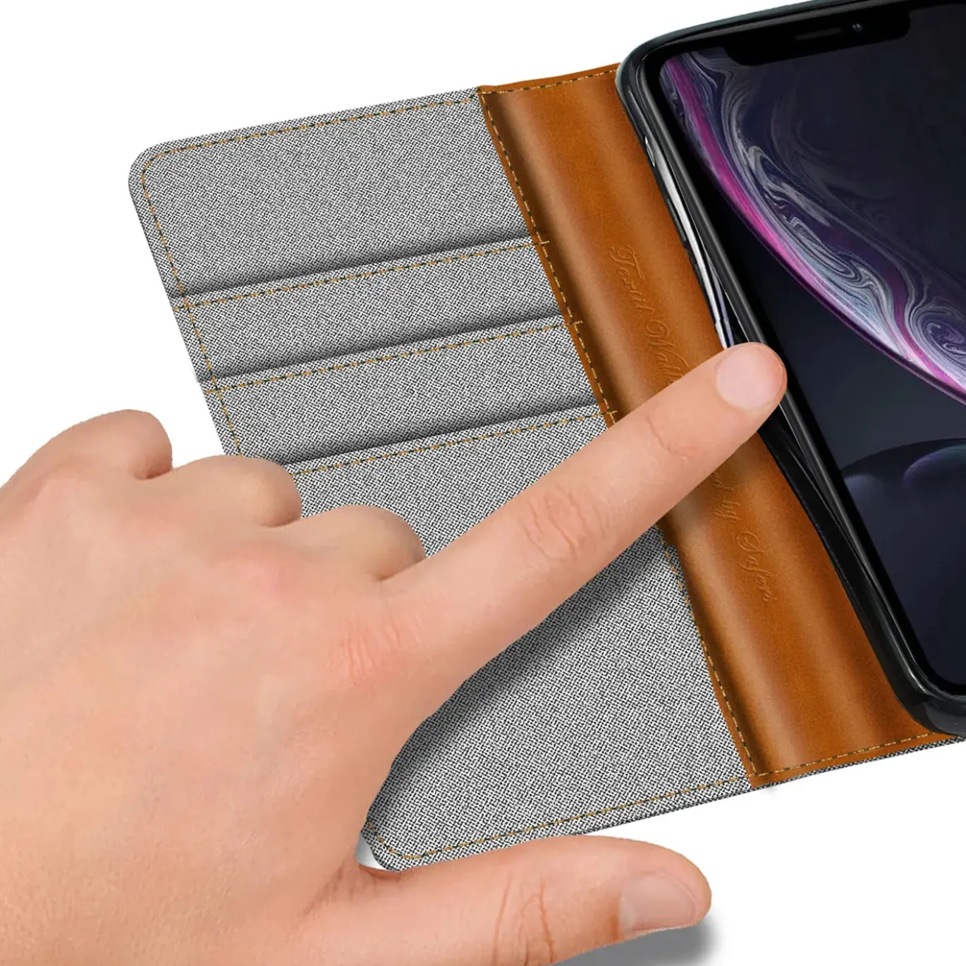 iPhone XR - Jeanslook Klapphülle mit Kartenfach
