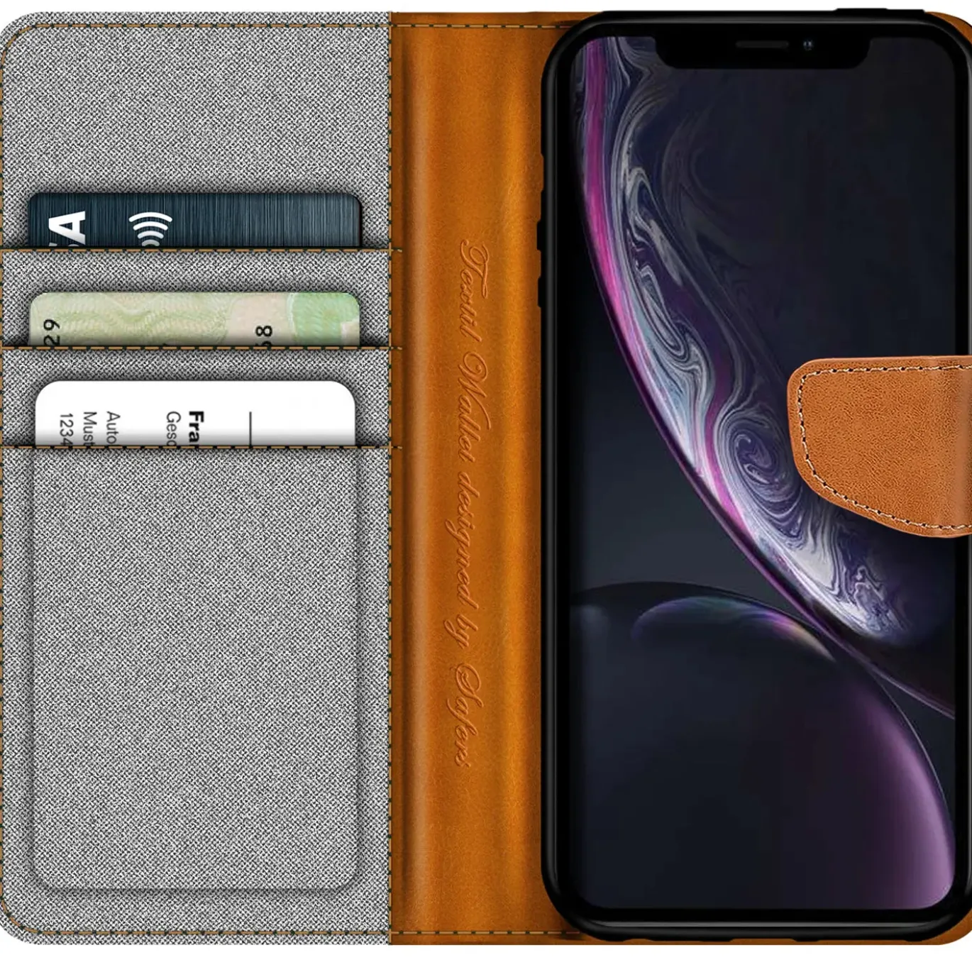 iPhone XR - Jeanslook Klapphülle mit Kartenfach