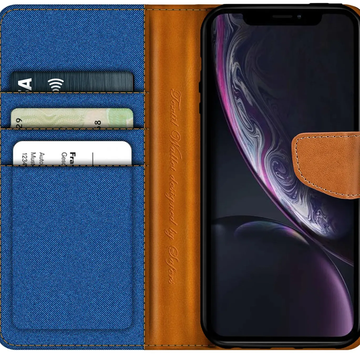 iPhone XR - Jeanslook Klapphülle mit Kartenfach