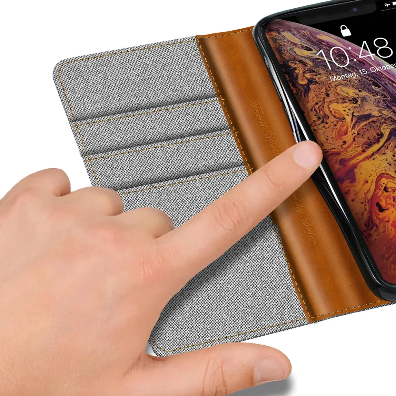 iPhone Xs Max - Jeanslook Klapphülle mit Kartenfach