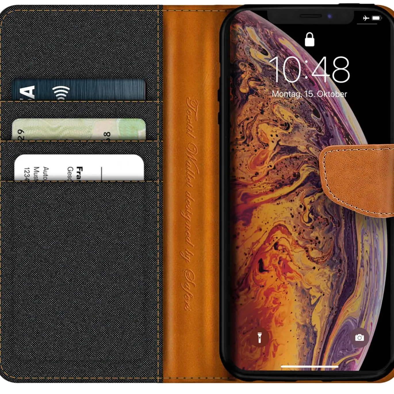 iPhone Xs Max - Jeanslook Klapphülle mit Kartenfach