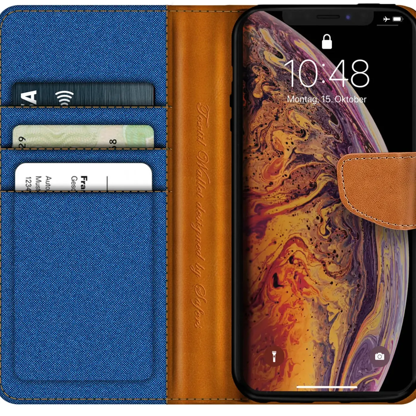 iPhone Xs Max - Jeanslook Klapphülle mit Kartenfach
