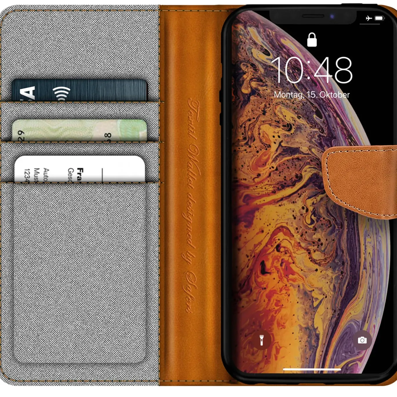 iPhone Xs Max - Jeanslook Klapphülle mit Kartenfach