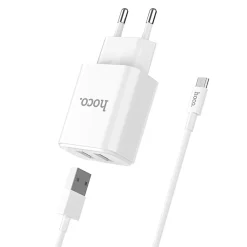 Ladegerät 2x USB Anschluss 10,W mit Micro-USB Kabel Weiß