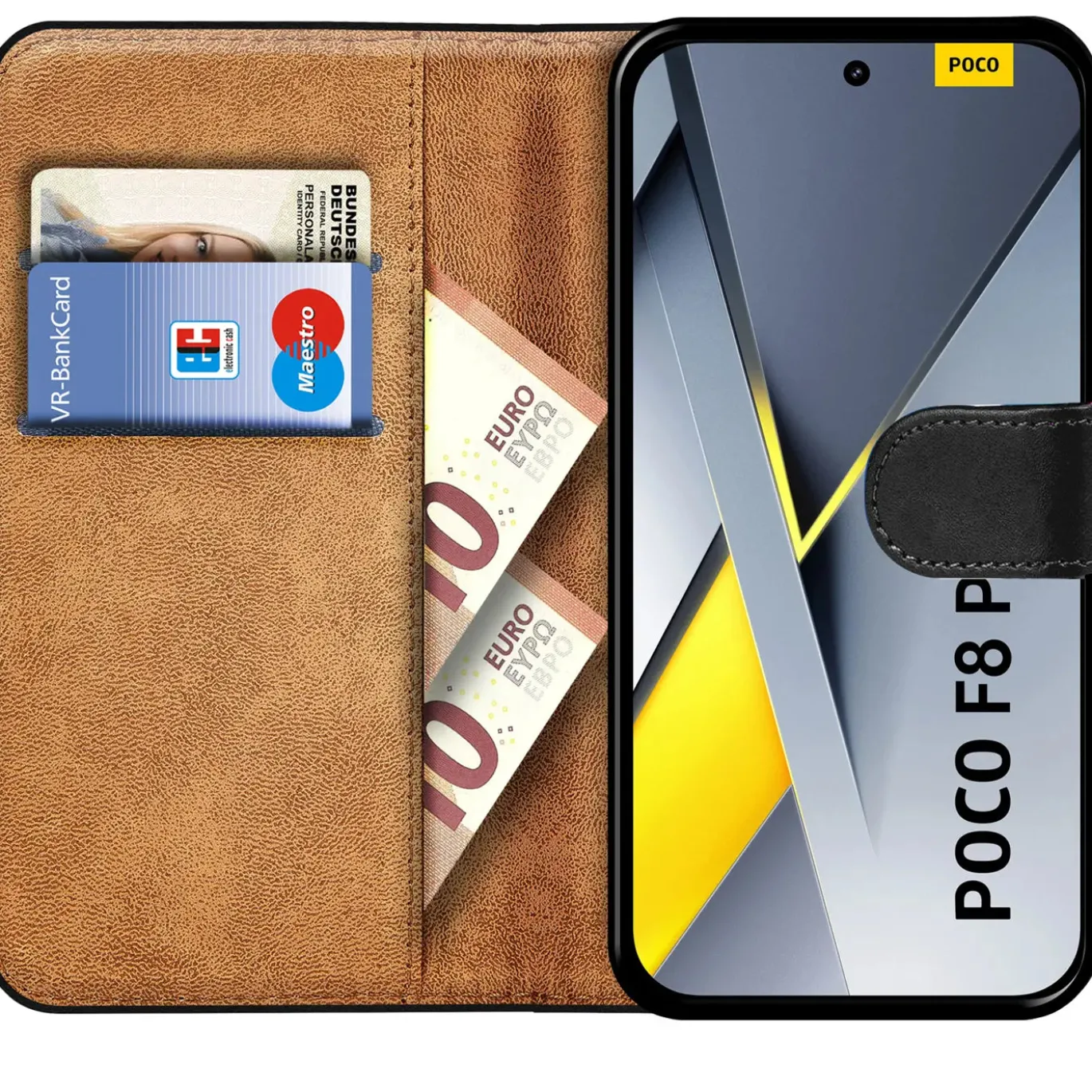 Premium Klapphülle für Xiaomi Poco F8 Pro - Kunstleder Tasche mit Kartenfächern & Standfunktion