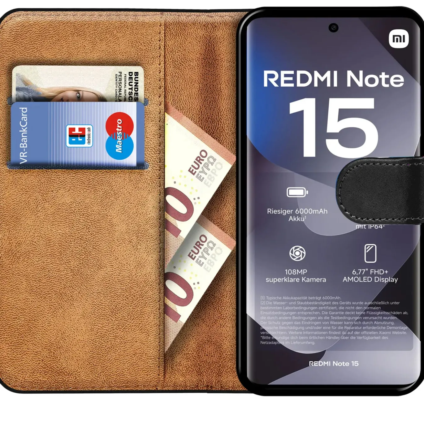 Premium Klapphülle für Xiaomi Redmi Note 15 5G - Kunstleder Tasche mit Kartenfächern & Standfunktion