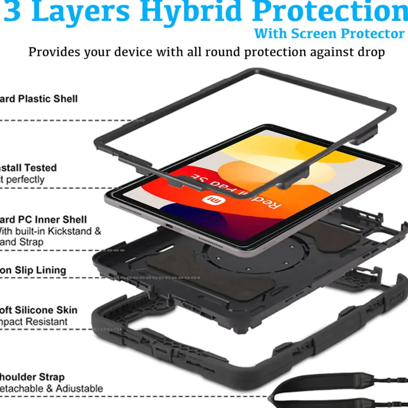 Redmi Pad SE - Armor Case mit Ständer & Schultergurt
