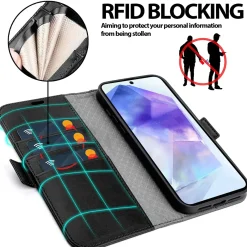 RFID Klapphülle für Samsung Galaxy A57 5G - PU-Leder Tasche mit 3 Kartenfächern
